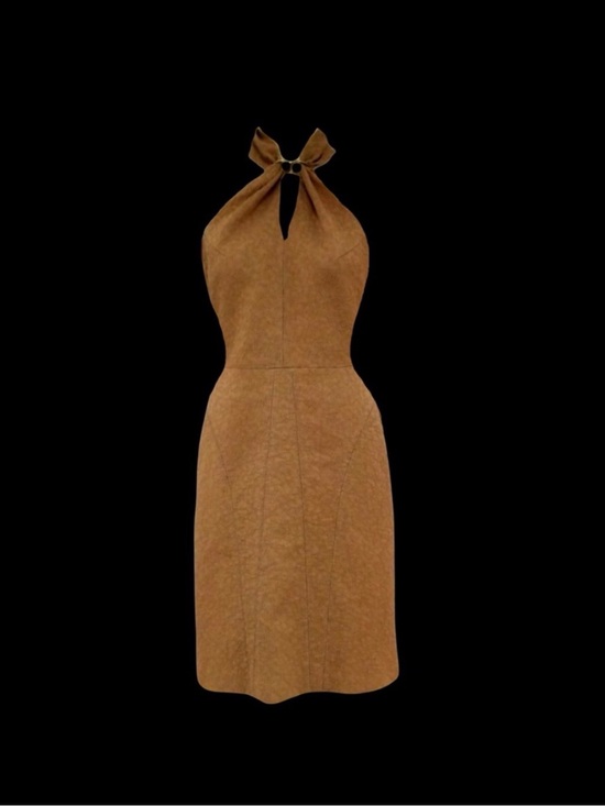 Yves Saint Laurent Dresses & Skirts - Vintage Yves Saint Laurent Runway Minimalist Halter Strap Textured Sheath Dress